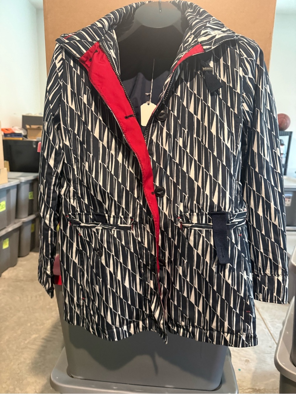 Navy & White Graphic Hooded Jacket with Red Lining mp67